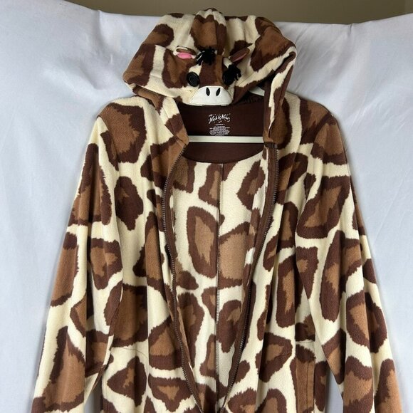 Nick & Nora Giraffe One Piece Sleepwear Women Medium Brown Hood Animal Safari - Picture 4 of 11